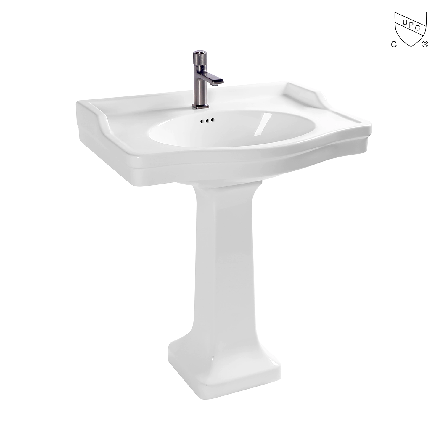 30 inches Oversize rectangle backsplash guarded bathroom ceramic pedestal sink MB-2070, produced by Chaozhou Meilong Ceramics Company